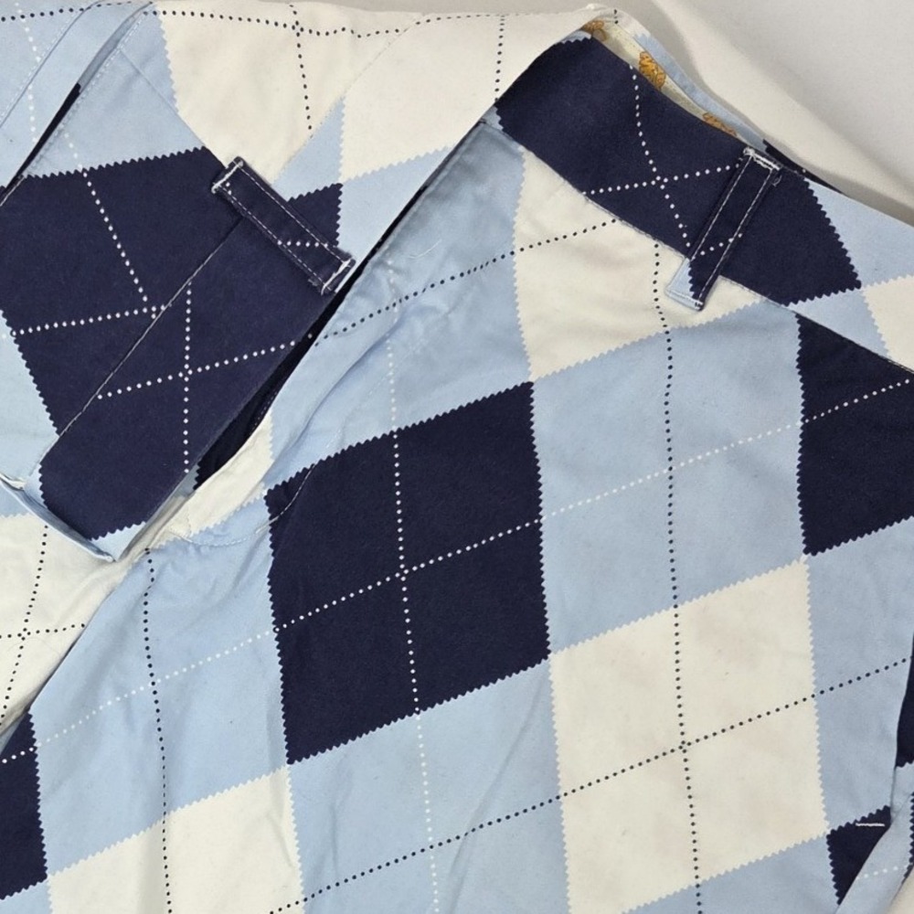 Loudmouth Golf Shorts Mens 42 Blue White Argyle Print 9.5" Stretch Classic